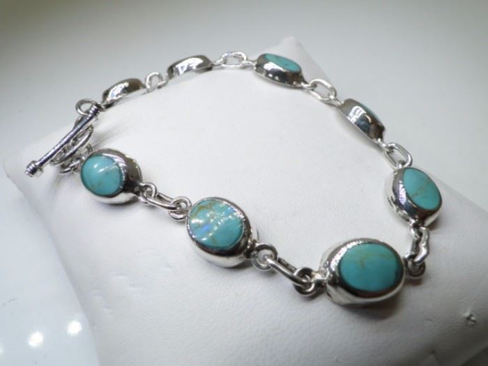 925 Sterling Silver Blue Turquoise Bracelet