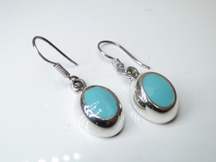 925 Sterling Silver Blue Turquoise Earrings
