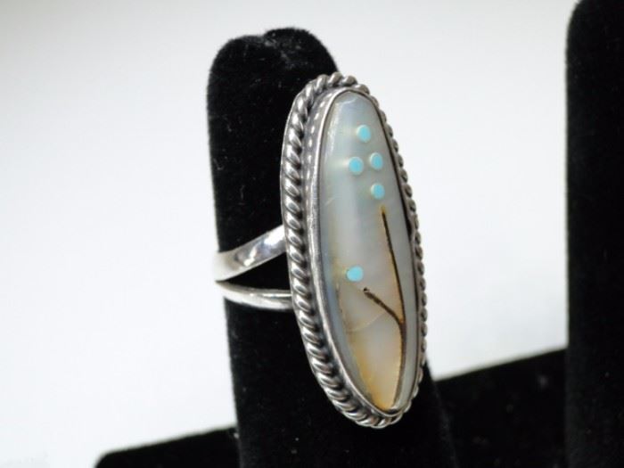Native Indian Silver w Mother of Pearl Ring