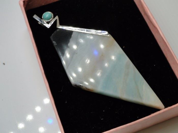 New 925 Silver Agate w Turquoise Accent Pendant