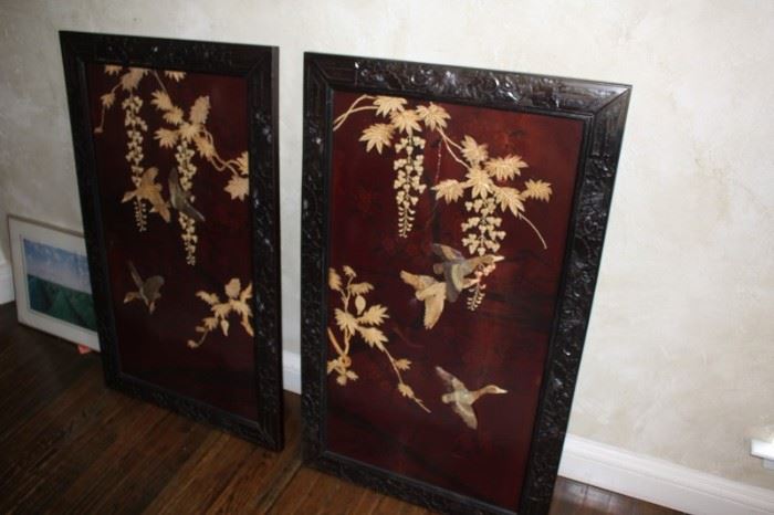 Pair Framed Asian Inlay Art