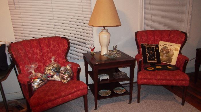 Pr. Pretty Vintage 40's Mahogany Chairs w/ Original Upholstery in good condition