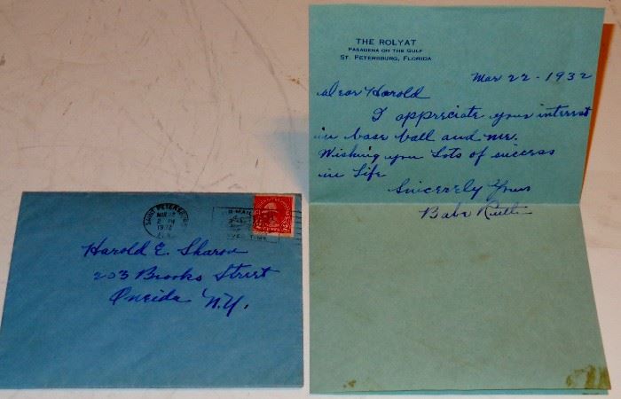 PSA AUTHENTICATED, JAMES SPENCE, SIGNED BABE RUTH LETTER DATED 1932