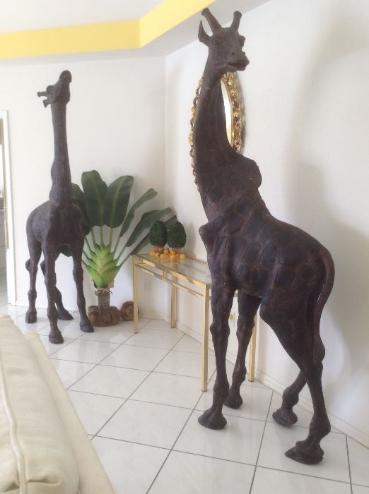 (2) 8' African bronze giraffes