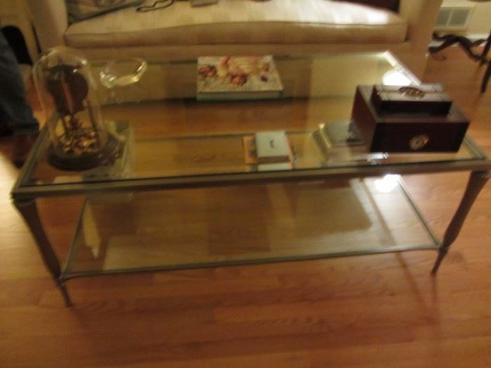 ETHAN ALLEN COFFEE TABLE! BRUSHED NICKEL AND BEVELED GLASS! ELEGANT AND CLASSIC-MODERN FLAIR