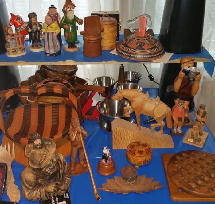 Lots of Scandinavian carved wood items.