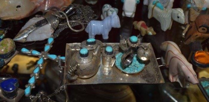 Turquoise and Silver Mini Tea Set