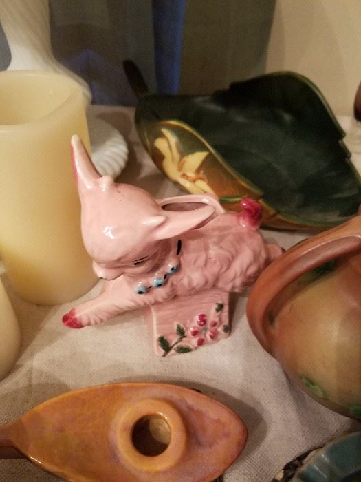 Lamb flower pot and Roseville Pottery