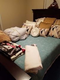 linens, decorative pillows, King size duvet