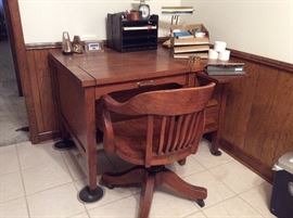 Oak office desk closed.