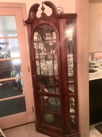 Ornate Cherry Lighted Tall Curio Cabinet With Adjustable Glass Shelving