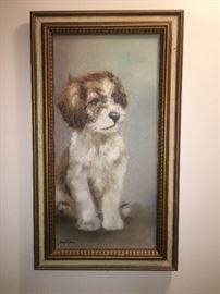 Awe Cute Doggie Signed Oil Painting