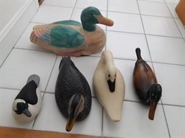 4 Signed Duck Decoys plus Decorative Duck