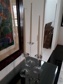 3 Orrefors Glass Candlesticks