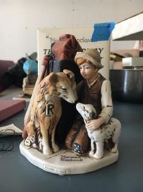  A Dave Grossman Design from a Norman Rockwell's The Saturday Evening Post cover "Friends in Need" Porcelain Figurine, sign by Dave Grossman, NIB.