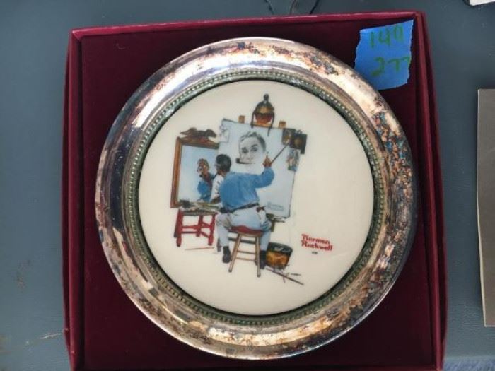 Petit Tray Norman Rockwell Self-Portrait from Gorham Collectors Society, with COA, still in box.