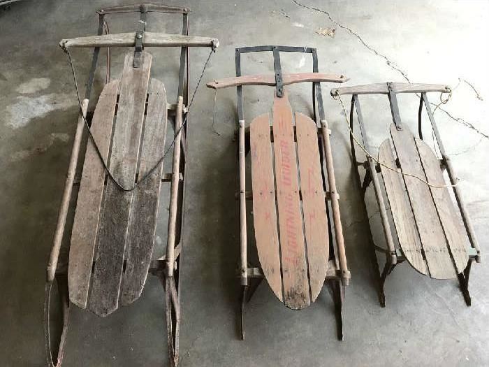 antique wooden sleds
