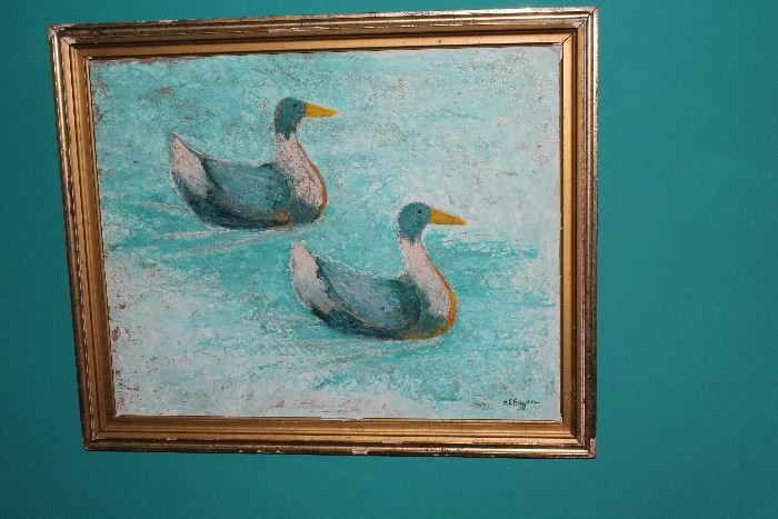 Duck painting (paint flakes) Toledo artist HE Bayer