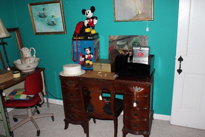 Beautiful mahogany desk bowed front and carved drawers industrial tables including large steel case desk and table