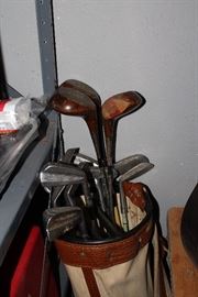 old golf clubs and bag wooden clubs and irons