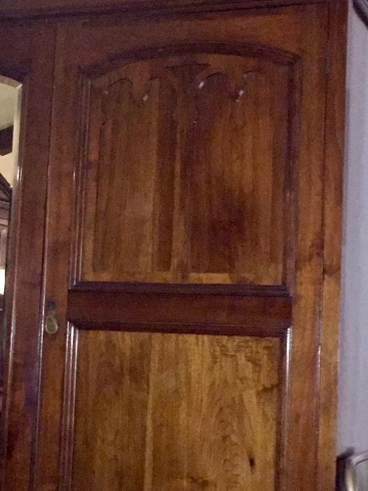Close up of Walnut Edwardian 2 door wardrobe door.