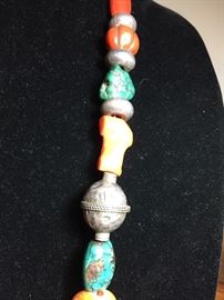 Tibet antique necklace With Sterling and turquoise with matching earrings 