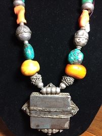 Tibet antique necklace With Sterling and turquoise with matching earrings 