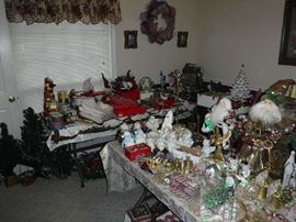The main bedroom is full of Christmas as well as tools what a nice combination!