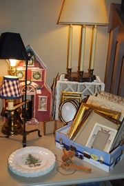 Lots of old frames, lamps including "Steiffel"