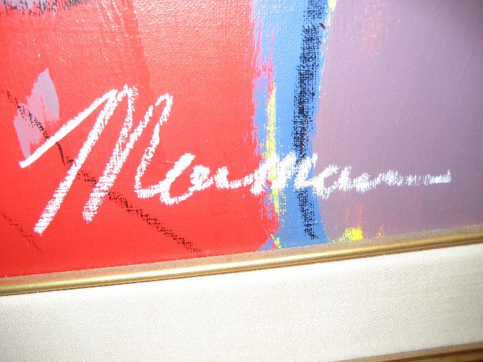 Signature on very large framed colorful painting