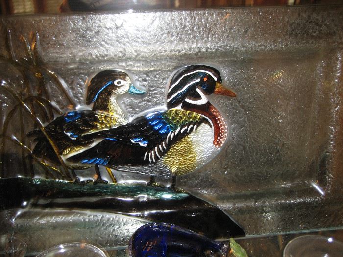 Colorful glass tray with duck motif