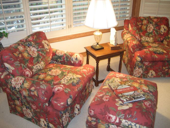 Oversized matching chair, ottoman, and swivel chair