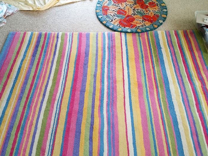Large area rug Striped. Small round wool cherries rug