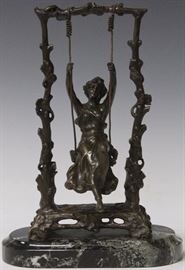 9010 - RE-CAST BRONZE, MUREAU, GIRL SWINGING FROM TREE