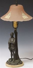 9012 - ART NOUVEAU CAST METAL FIGURAL LAMP WITH SHADE