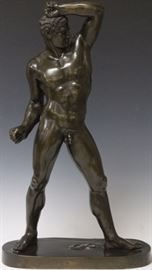 9034 - FRENCH CAST BRONZE FIGURE OF MALE NUDE, 1900S