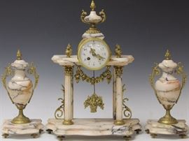 9025 - FRENCH MARBLE AND GILTED 3 PC. CLOCK SET, PARIS