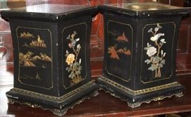 9116 - PAIR OF CHINESE WOOD STANDS WITH CARVINGS