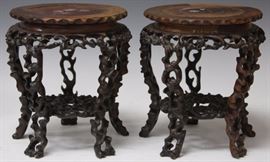 9159 - PAIR OF VINTAGE CHINESE CARVED STANDS, 10" H