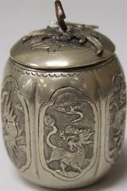 9229 - ASIAN GOURD-SHAPED SILVER BOX, 3 1/2" H