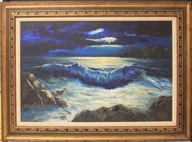 9202 - M. BARON, OIL ON CANVAS OF SEASCAPE