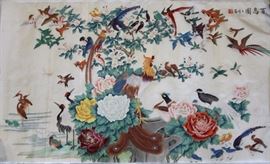 9345 - VINTAGE CHINESE PAINTING OF BIRDS ON SILK, SIGNED