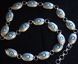 9405 - DESIGNER TURQUOISE & STERLING SILVER BELT