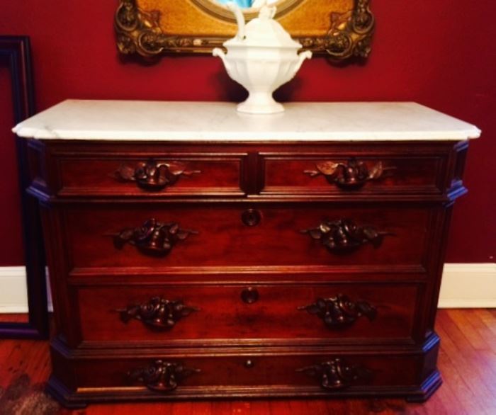 Antique 19th Century Marble Top Chest