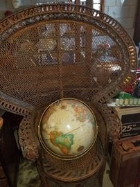 wicker chair and globe