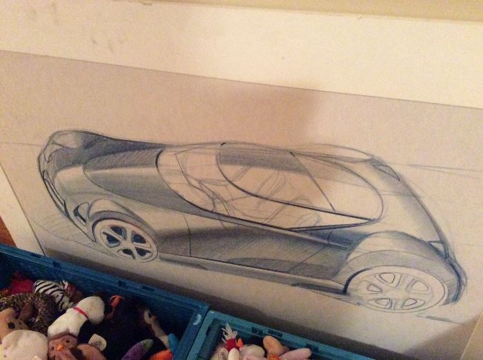 Fabulous car sketch... from Cronic Chevrolet. Won at an auction.. very cool piece.