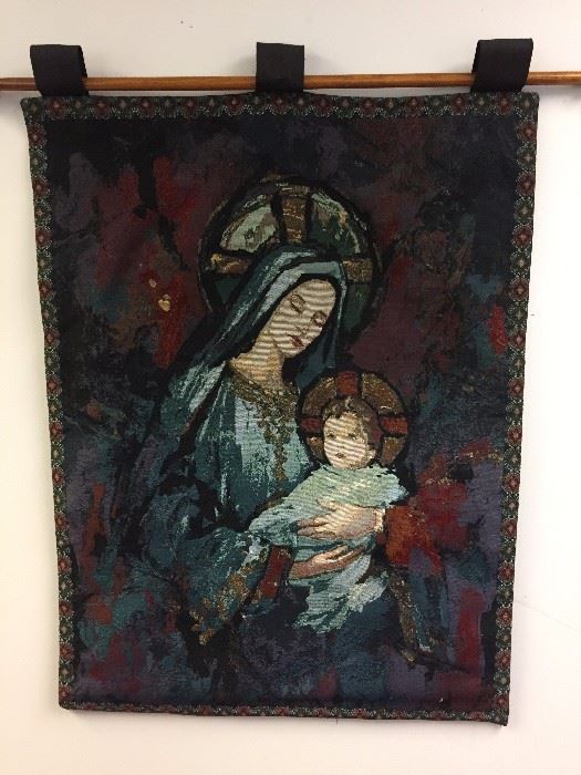 Blessed Mother and baby Jesus tapesty.