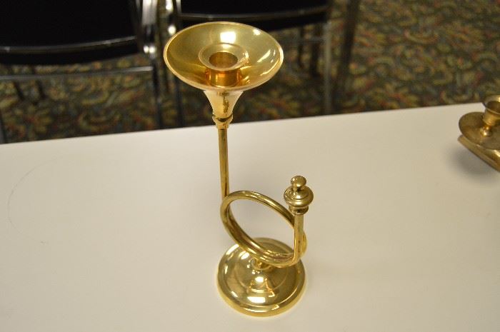 Brass bugle candle holder.