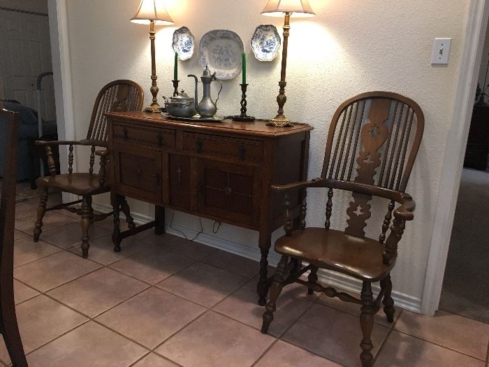 Antique English Sideboard and English Windsor Chairs