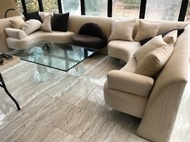 Directional sectional and lucite glass coffee table